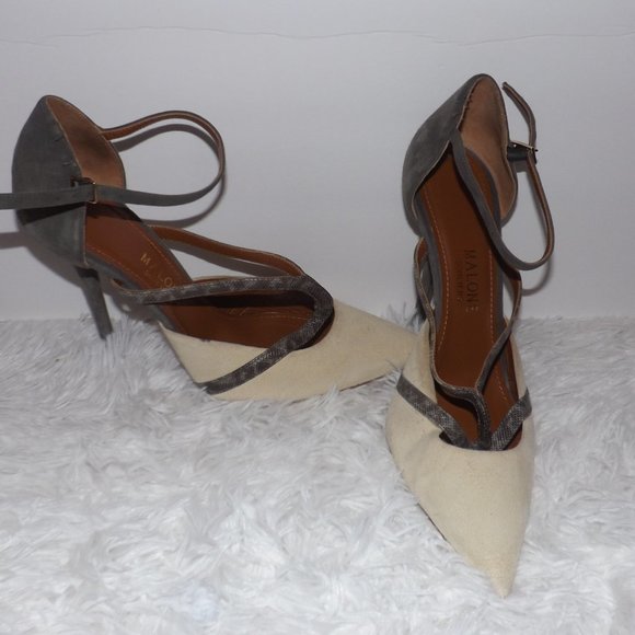 MALONE SOULIERS GRAY & BEIGE Heel SIZE 40 - Picture 3 of 9